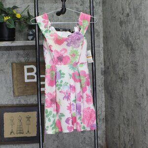 B Darlin Juniors Off-The-Shoulder Floral-Print A-Line Dress White Pink Multi 3/4